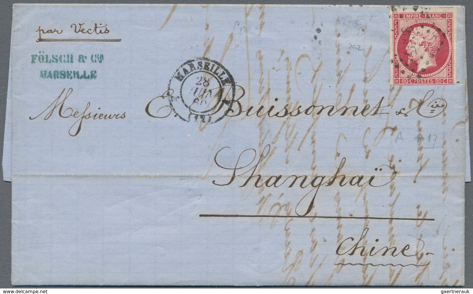 China - Incoming Mail: 1860 Entire Letter Sent From Marseilles To SHANGHAI Via Hong-Kong Per Steamer - Autres & Non Classés