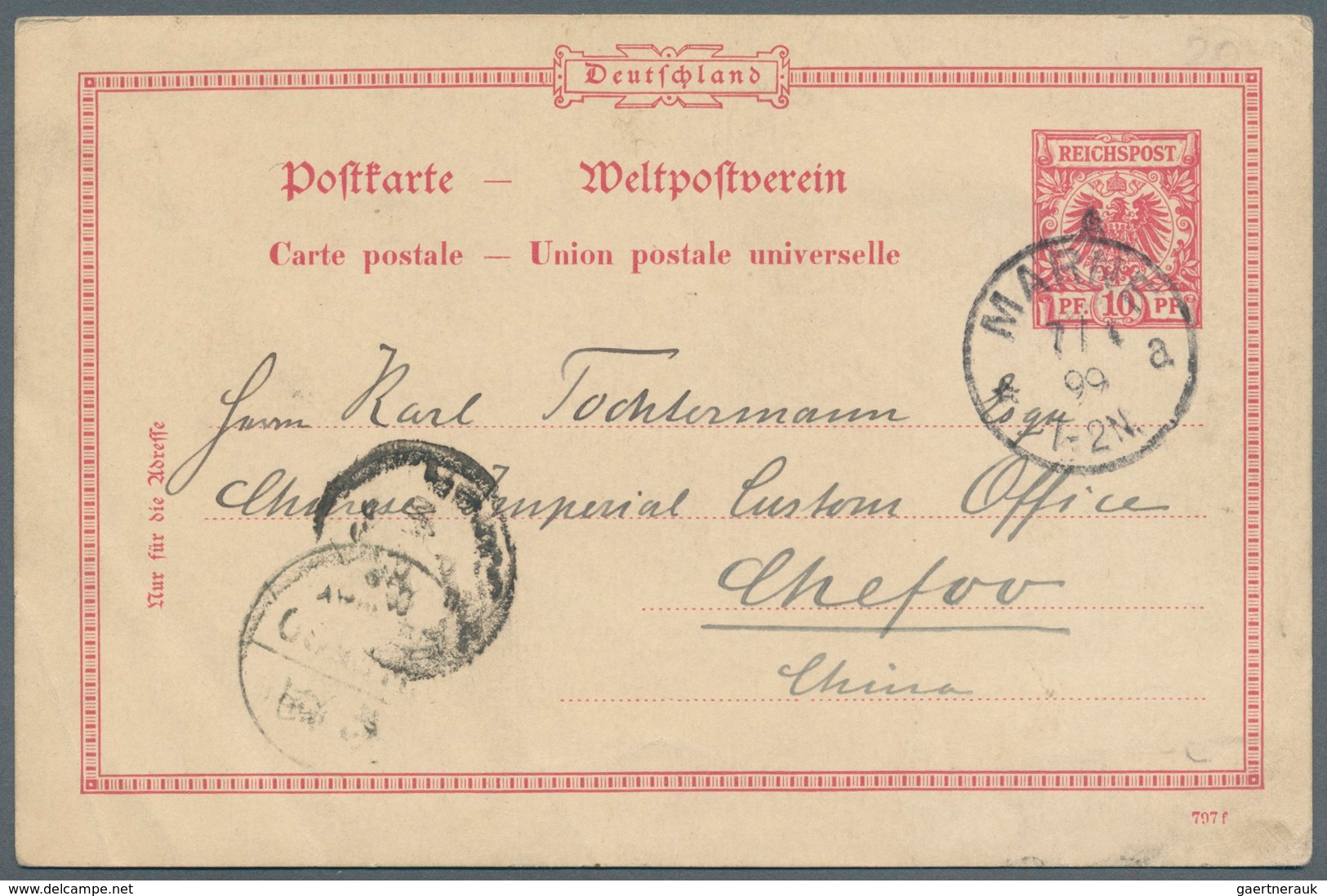 China - Incoming Mail: 1899/1906, Germany, Correspondence Of UPU Cards (5, From Hannover And Area) T - Autres & Non Classés