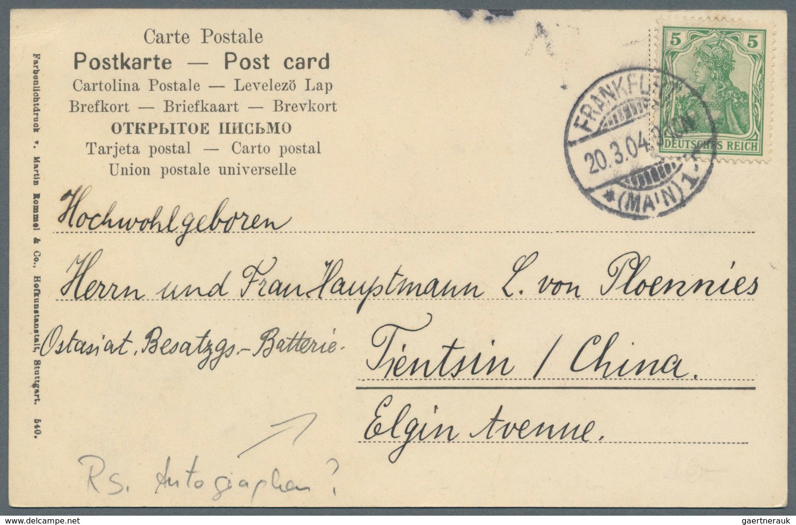 China - Incoming Mail: 1899/1906, Germany, correspondence of UPU cards (5, from Hannover and area) t