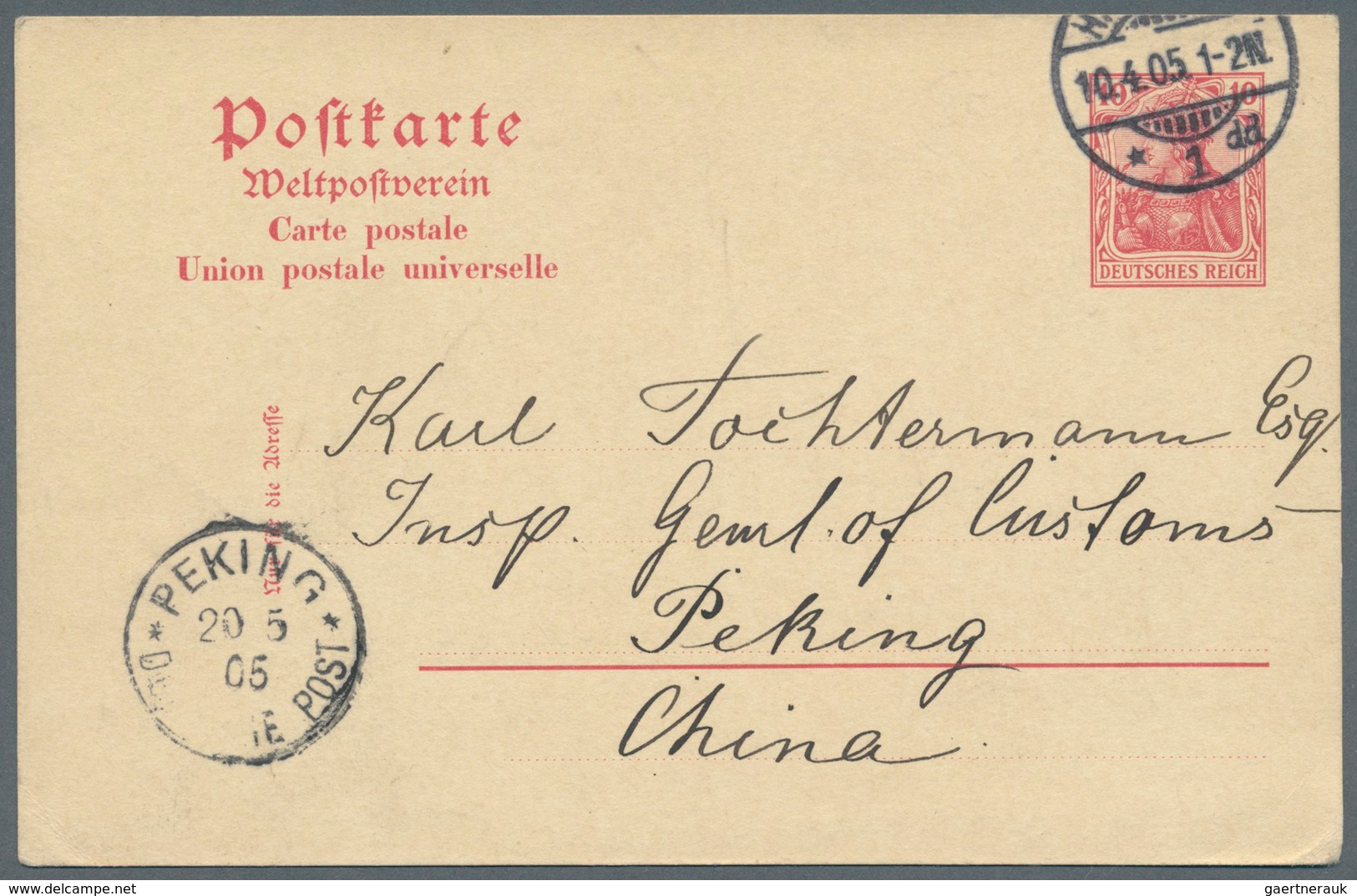 China - Incoming Mail: 1899/1906, Germany, correspondence of UPU cards (5, from Hannover and area) t