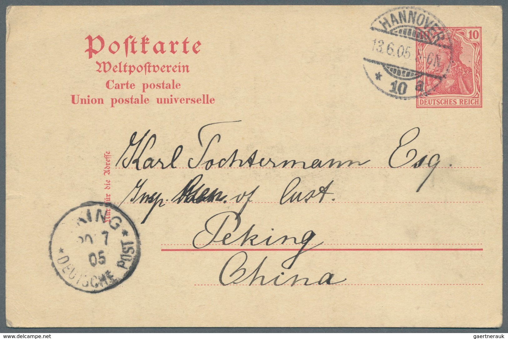 China - Incoming Mail: 1899/1906, Germany, correspondence of UPU cards (5, from Hannover and area) t