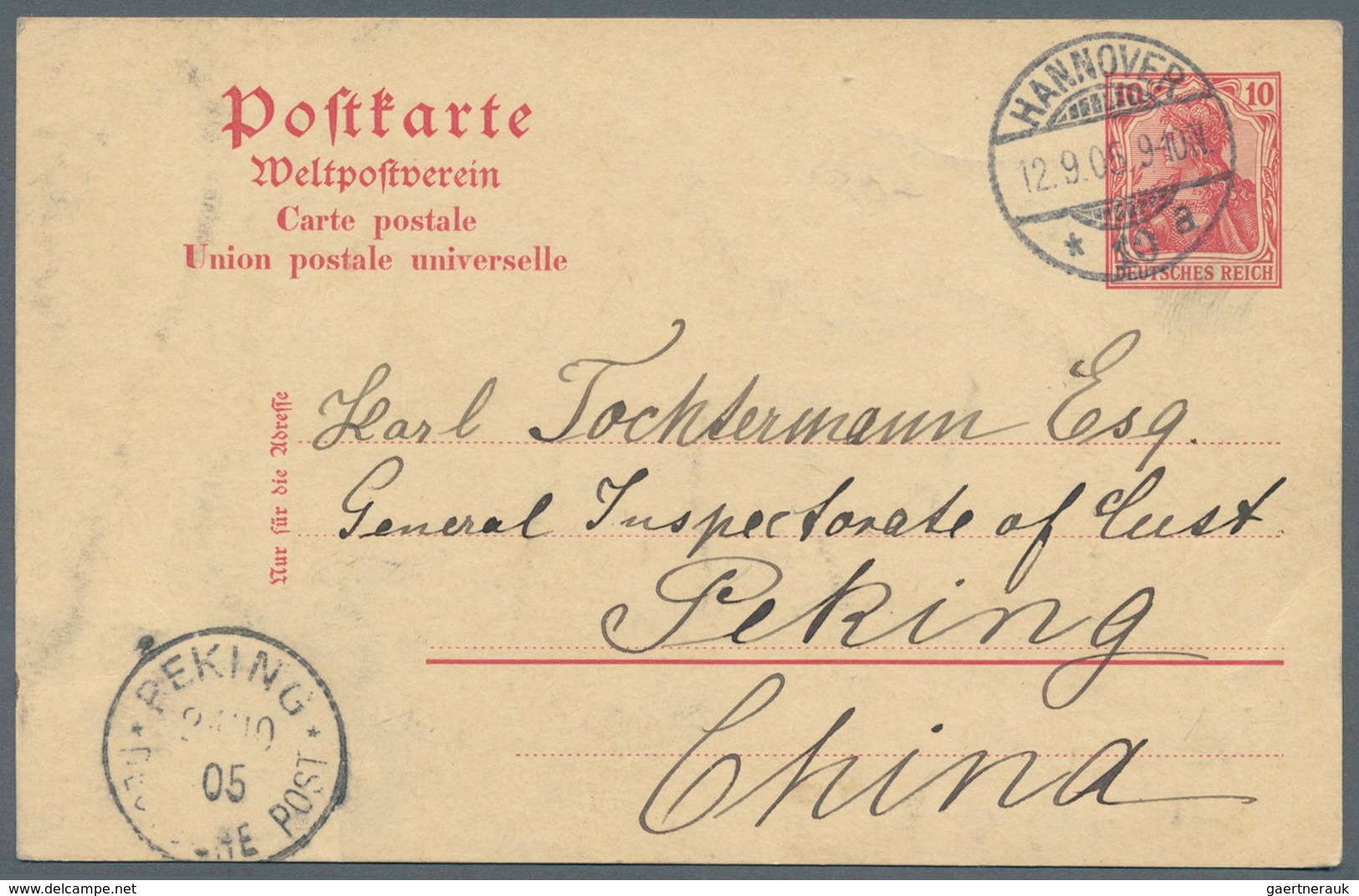 China - Incoming Mail: 1899/1906, Germany, correspondence of UPU cards (5, from Hannover and area) t