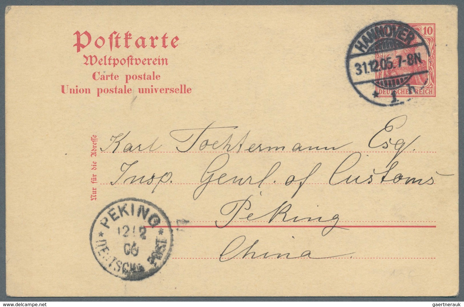 China - Incoming Mail: 1899/1906, Germany, correspondence of UPU cards (5, from Hannover and area) t