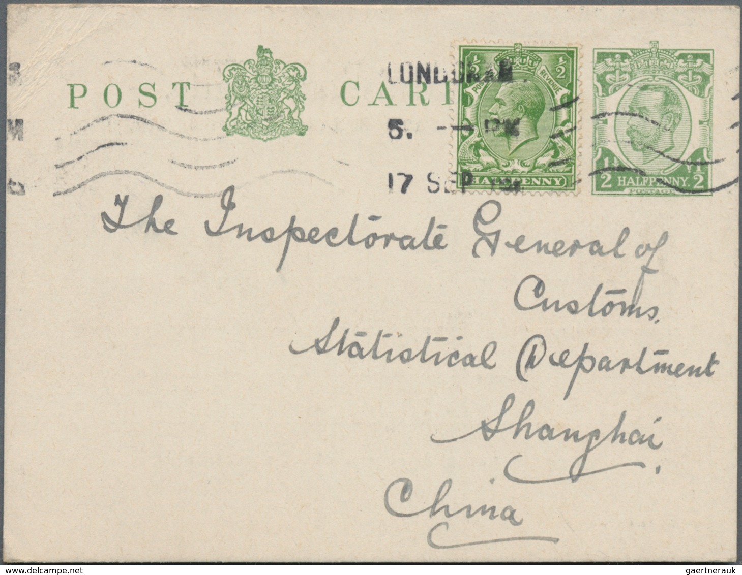 China - Incoming Mail: 1913/16, To IMC Statistical Department Shanghai, Used Stationery Cards From U - Autres & Non Classés