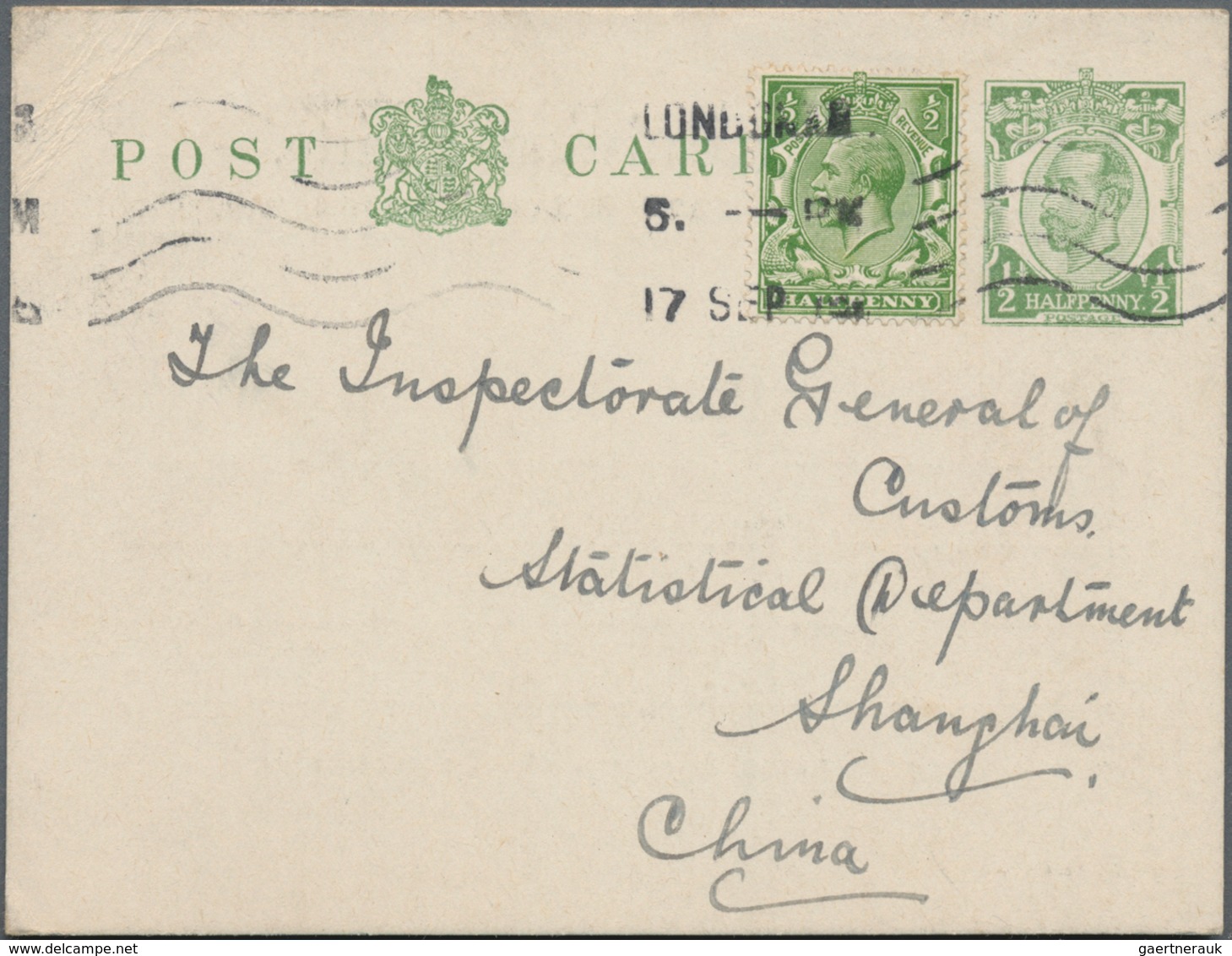 China - Incoming Mail: 1913/16, To IMC Statistical Department Shanghai, Used Stationery Cards From U - Sonstige & Ohne Zuordnung