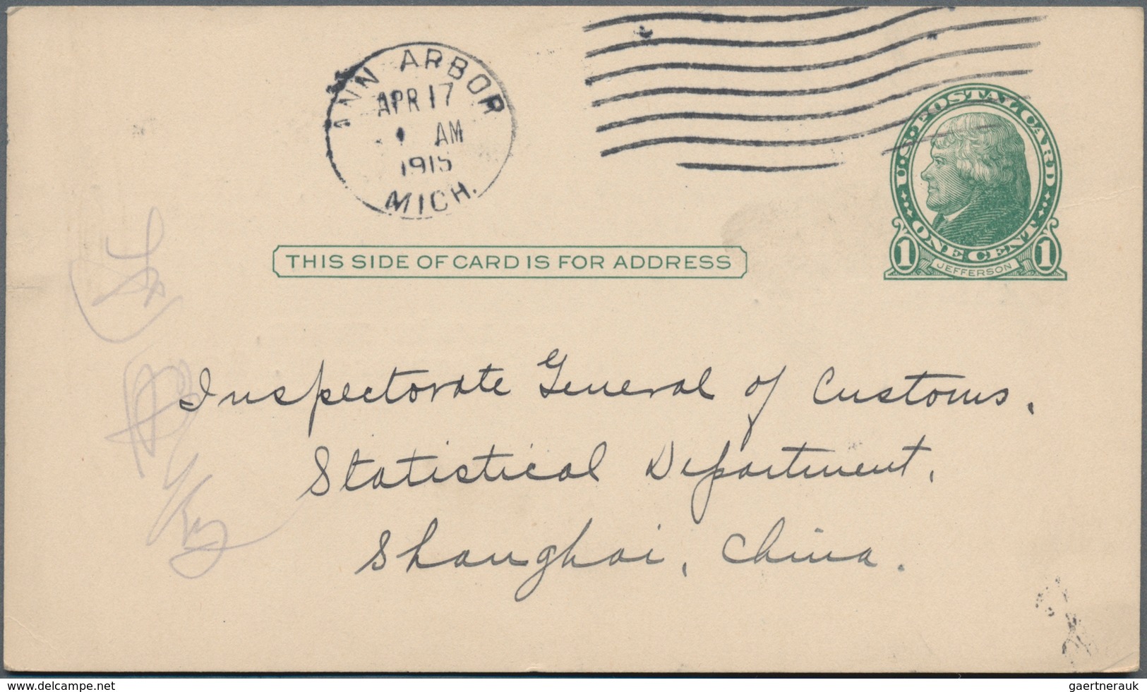 China - Incoming Mail: 1913/16, to IMC statistical department Shanghai, used stationery cards from U