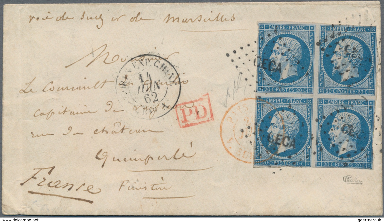 China - Fremde Postanstalten / Foreign Offices: France, 1853/60, Napoleon 20 C. Blue, A Block Of 4, - Sonstige & Ohne Zuordnung