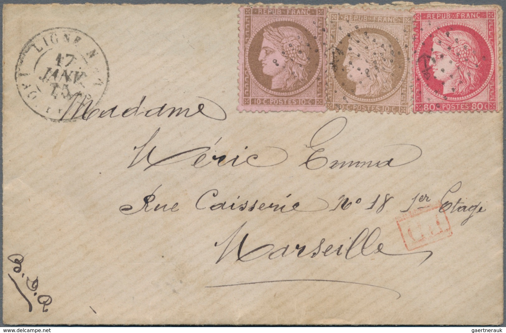 China - Fremde Postanstalten / Foreign Offices: France, 1875, Small Size Envelope Addressed To Marse - Sonstige & Ohne Zuordnung