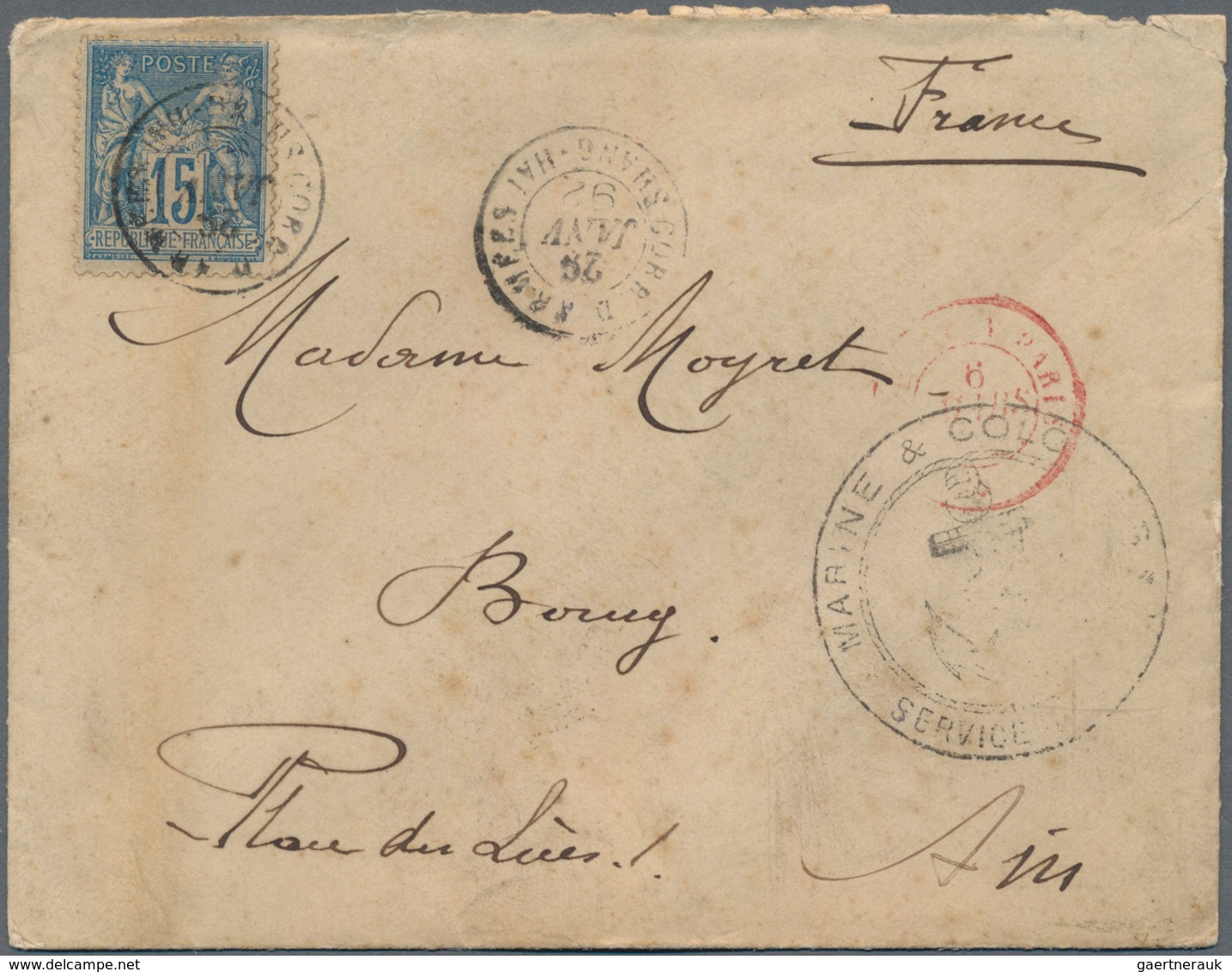 China - Fremde Postanstalten / Foreign Offices: France, Navy Mail In Peace Time, 1892, Type Sage 15 - Sonstige & Ohne Zuordnung
