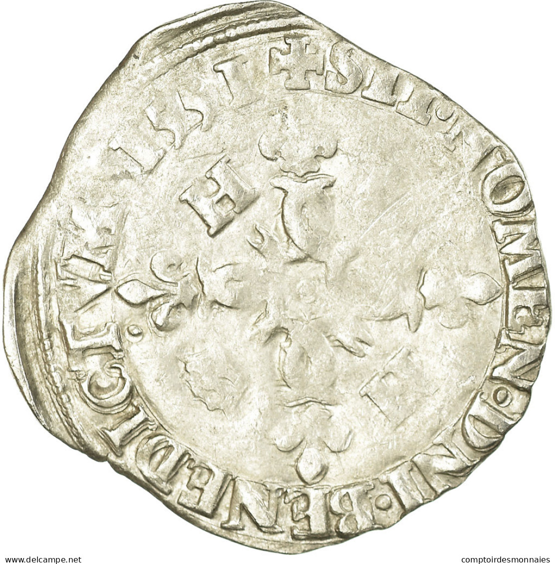 Monnaie, France, Henri II, Douzain Aux Croissants, 1551, Saint Lô, TB, Argent - 1547-1559 Heinrich II.