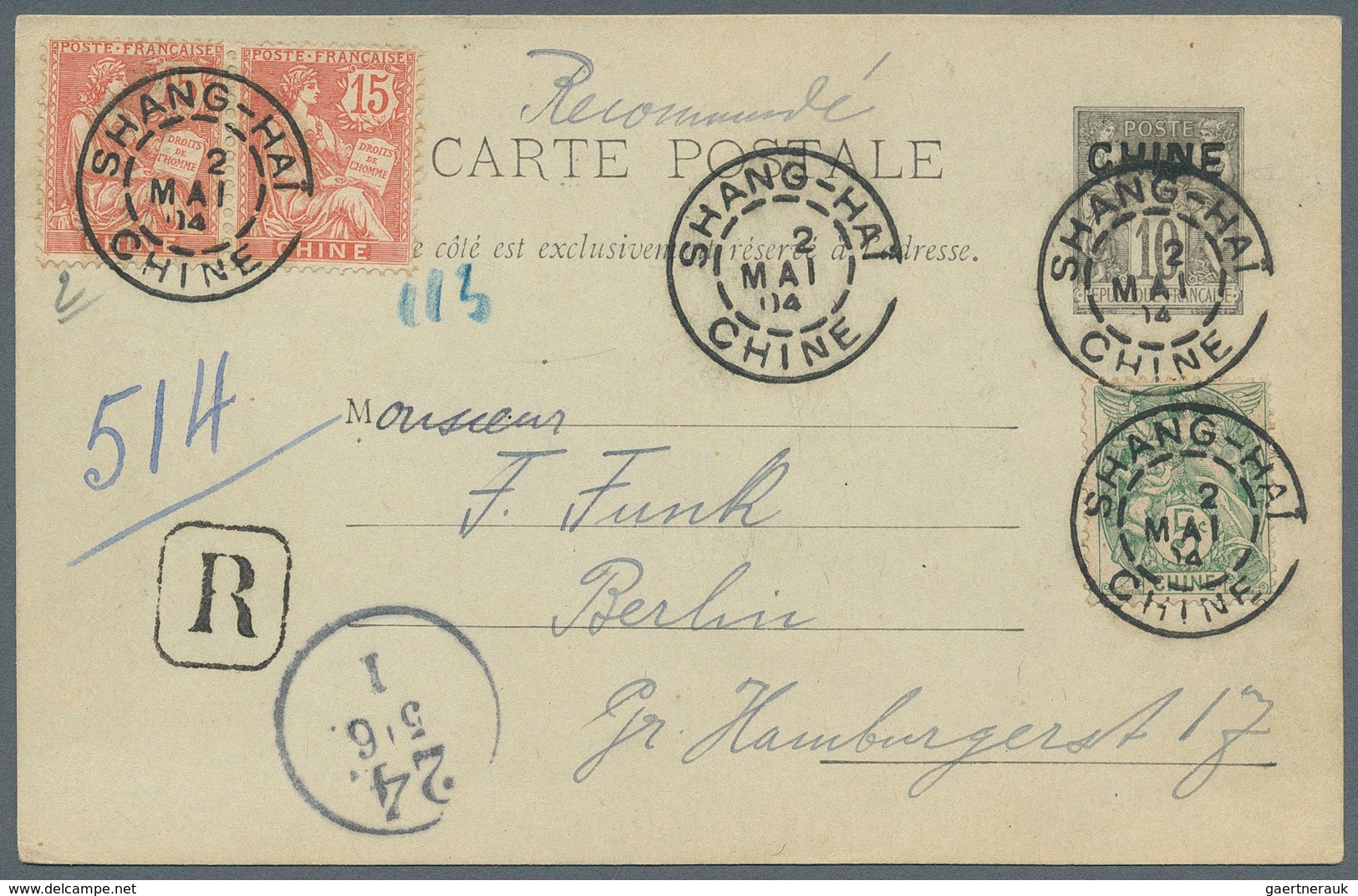 China - Fremde Postanstalten / Foreign Offices: 1904: French Offices, Stationery 10 C. Uprated 5 C., - Sonstige & Ohne Zuordnung