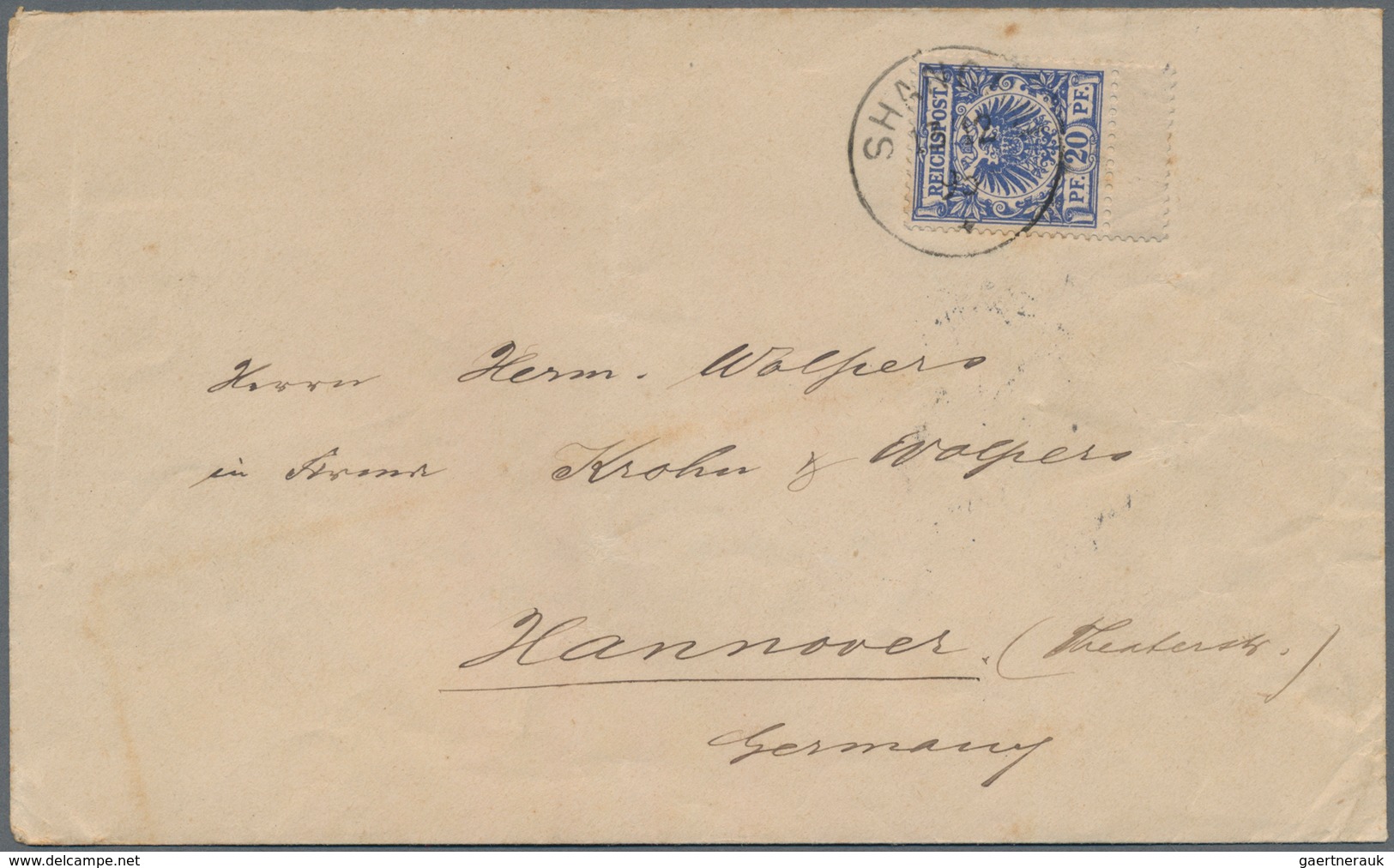 China - Fremde Postanstalten / Foreign Offices: Germany, 1892/98, Eagle Type 20 Pf. Blue Single Fran - Sonstige & Ohne Zuordnung