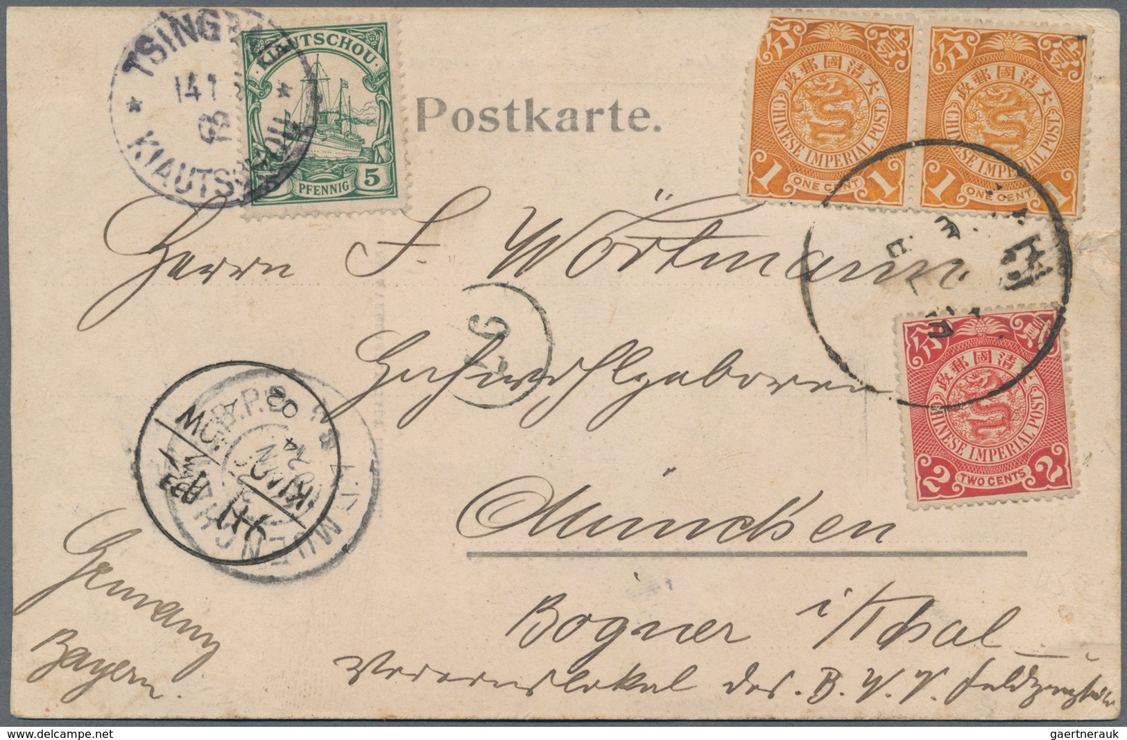 China - Fremde Postanstalten / Foreign Offices: 1902: 5 Pf Green Tied By "TSINGTAU 14.5.02" Together - Sonstige & Ohne Zuordnung