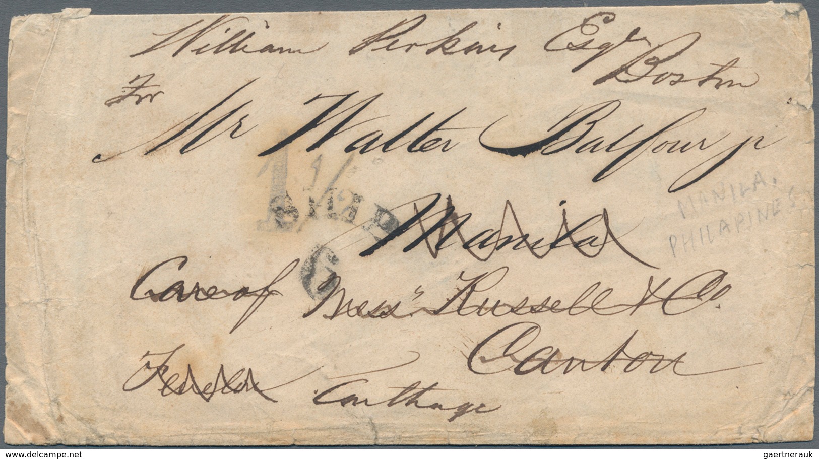 China - Besonderheiten: 1854, Stampless Cover Boston/USA Via Canton Forwarding Agents Messers. Russe - Sonstige & Ohne Zuordnung