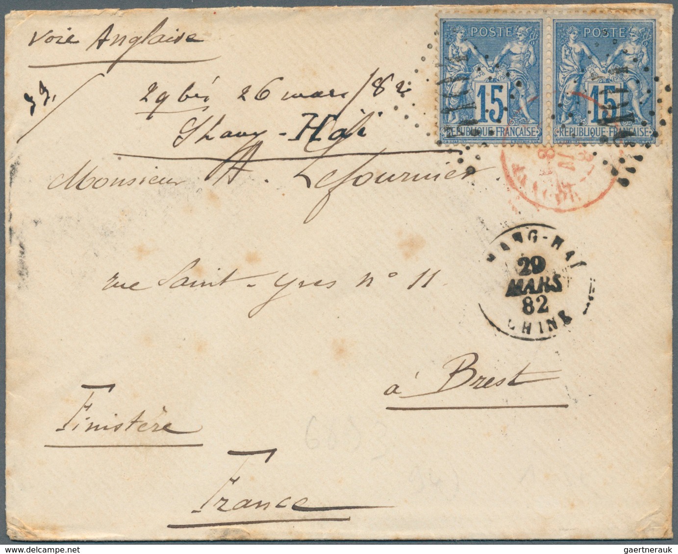 China - Besonderheiten: 1882 - FRENCH POST OFFICE IN SHANGHAI. Envelope (traces Of Ageing) Addressed - Sonstige & Ohne Zuordnung