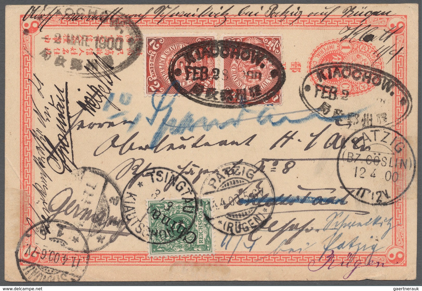 China - Besonderheiten: 1900, 1c Post Card To Germany (Han 1) Uprated By London Dragon 2c (x2) (Sc. - Autres & Non Classés