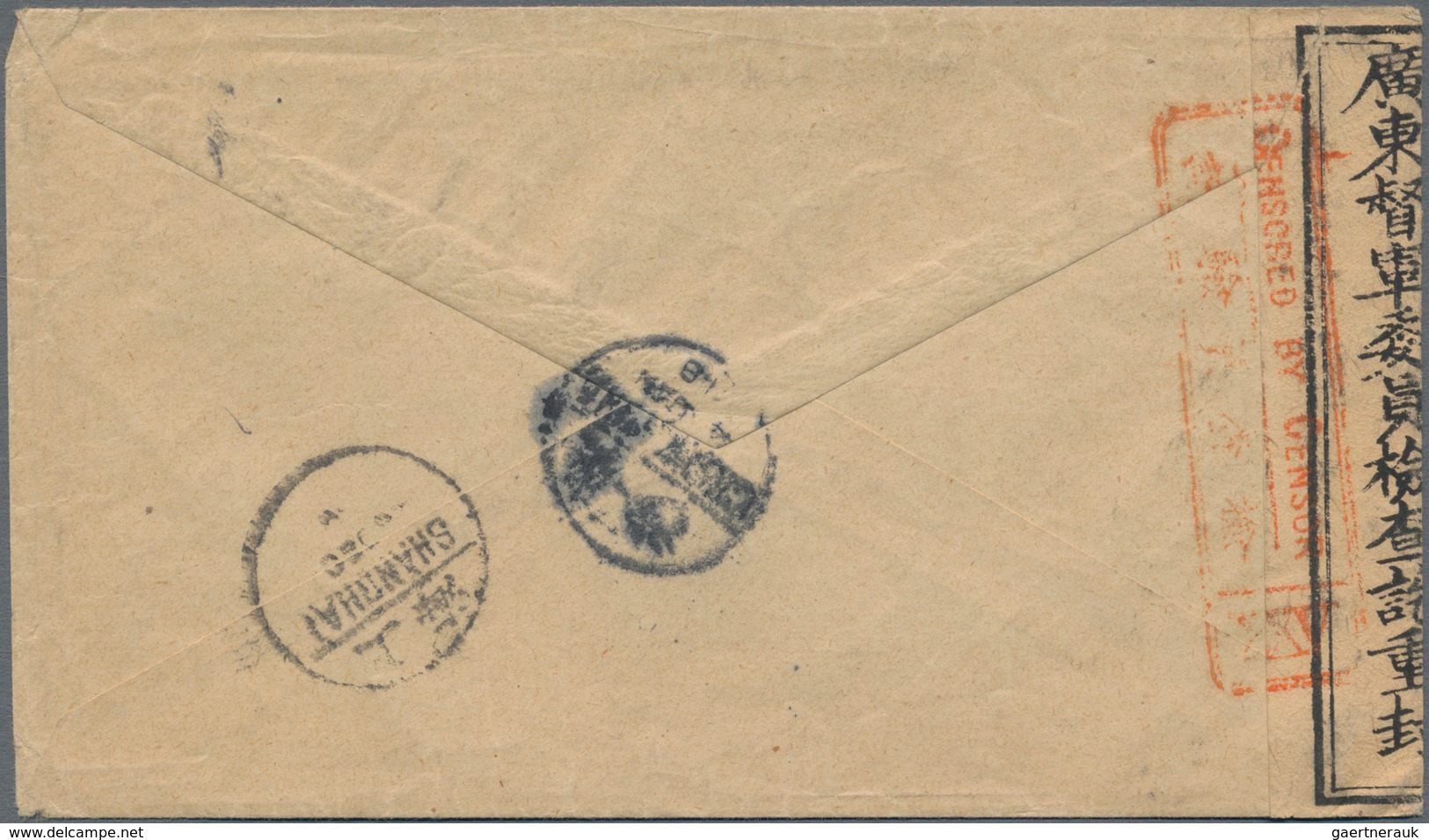 China - Besonderheiten: 1917, Kwangtung Censortape And Tie-mark: Junk 3 C. Tied "CANTON 6.12.19" (De - Autres & Non Classés