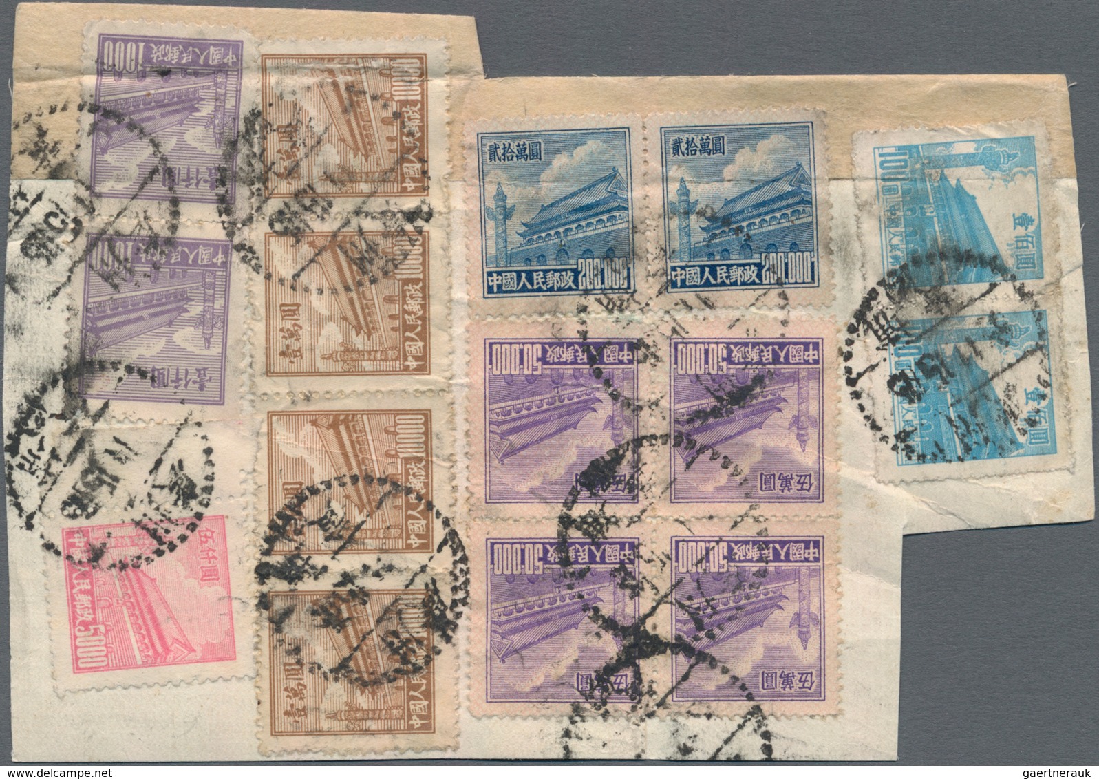 China - Volksrepublik: 1950/54, Tiananmen Definitives Including High Values Of The R5 Issue - 4 Copi - Brieven En Documenten