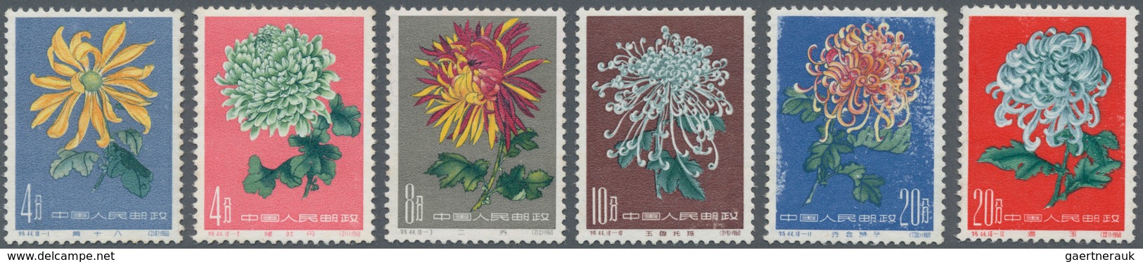 China - Volksrepublik: 1960, Chrysanthemum I-III, Cpl. Unused (regummed) Sets, One Single Stamp Is U - Lettres & Documents