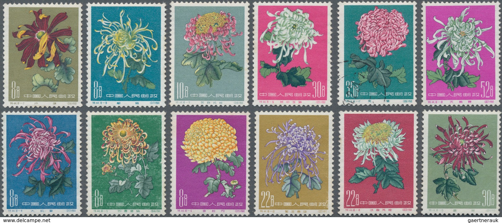 China - Volksrepublik: 1960, Chrysanthemum I-III, Cpl. Unused (regummed) Sets, One Single Stamp Is U - Lettres & Documents