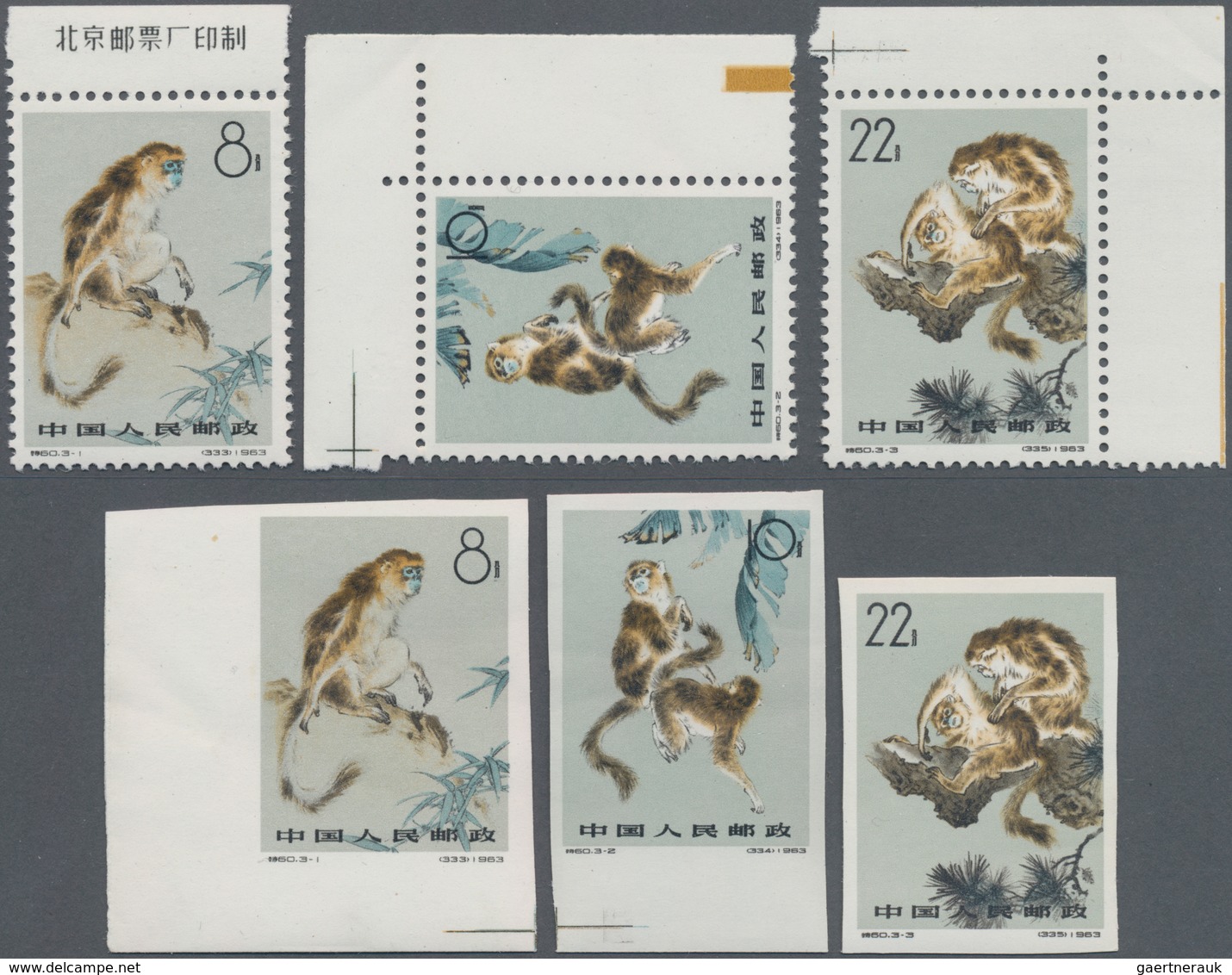 China - Volksrepublik: 1963, Snub-nose Monkeys, Perforate (S60) And Imperforate (S60B), 2 Complete S - Lettres & Documents