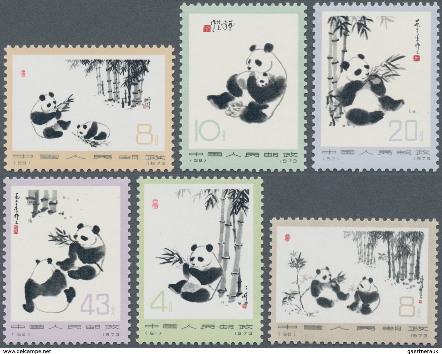 China - Volksrepublik: 1972/1973, five sets MNH: Channel (N49-N52), Panda (N57-N62), Women's Day (N6