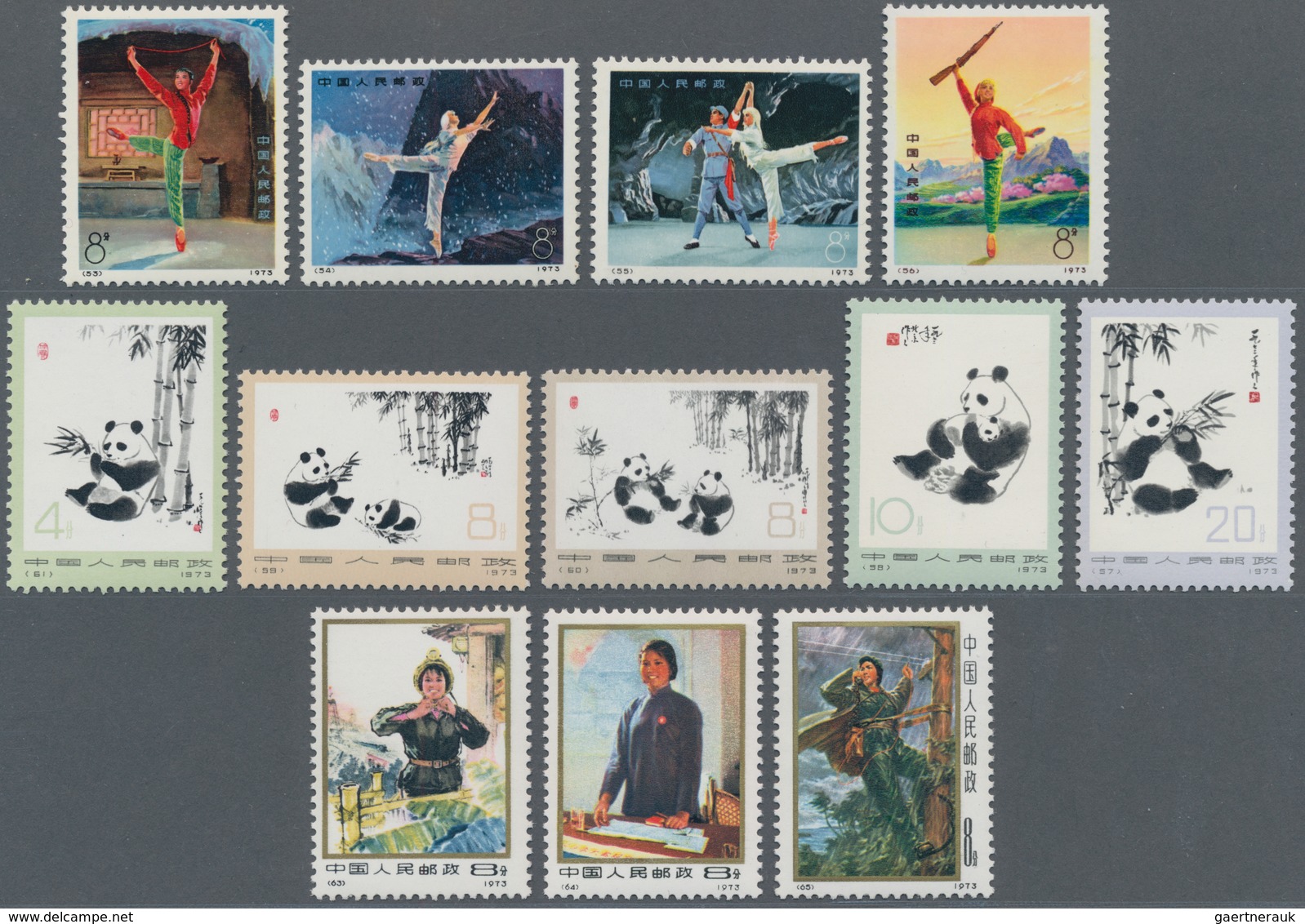 China - Volksrepublik: 1973, 3 Complete Sets, Including Revolutionary Ballets (N53/N56), Panda (N57/ - Briefe U. Dokumente