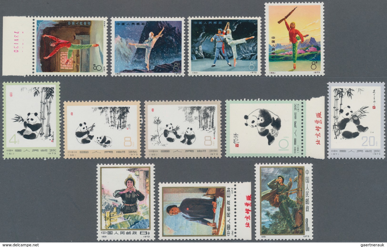 China - Volksrepublik: 1973, 3 Complete Sets, Including Revolutionary Ballets (N53/N56), Panda (N57/ - Lettres & Documents