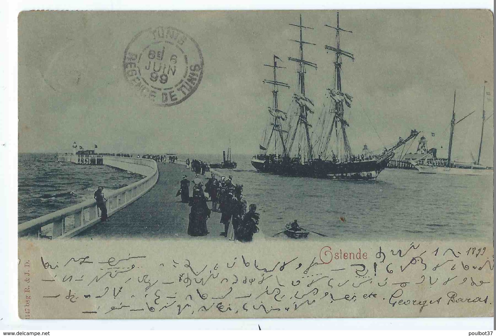 OSTENDE : Jetée Avec Voilier 3 Mats - Carte Précurseur Voyagée En Juin 1899 - Oostende