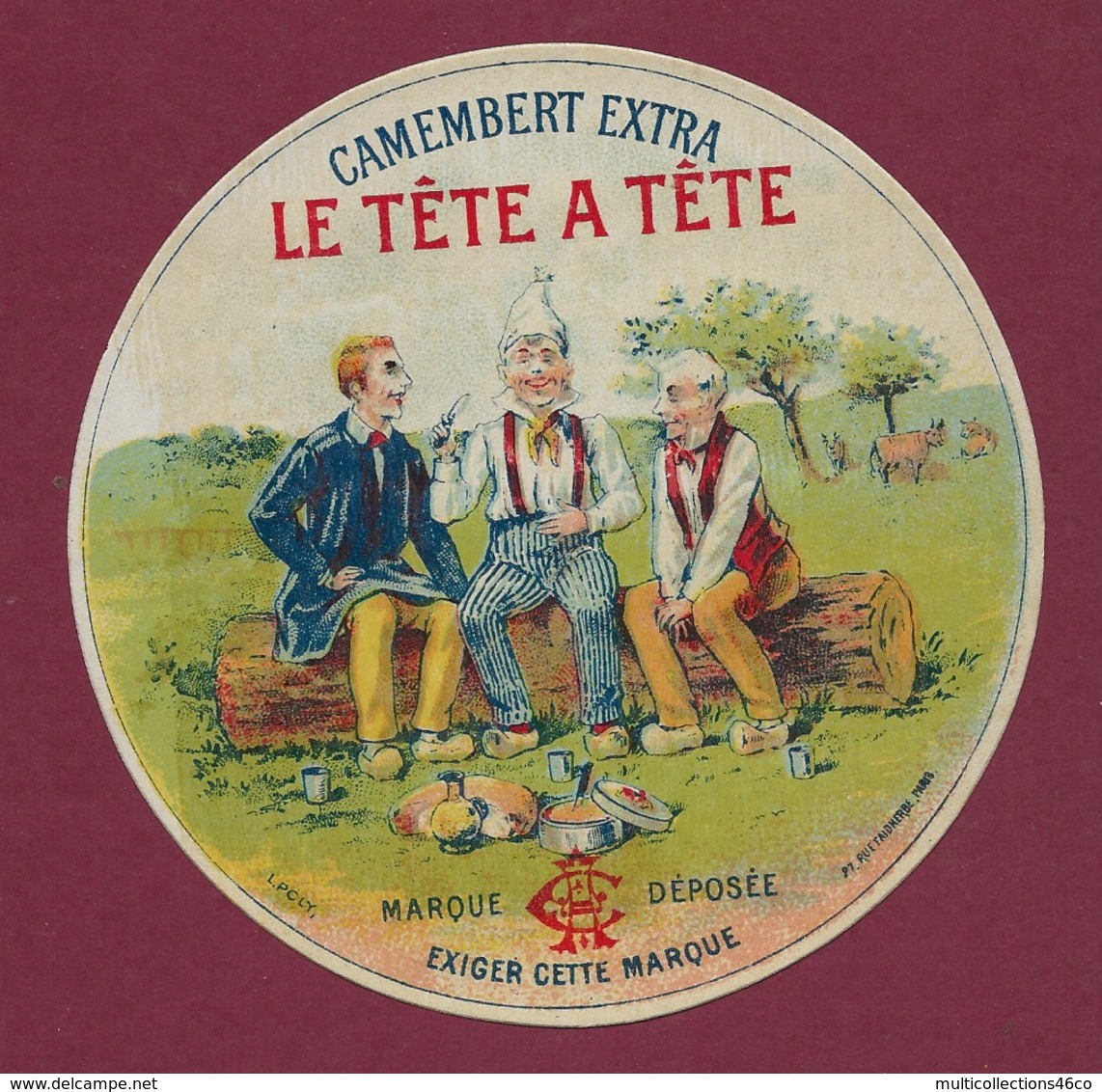 160120A - ETIQUETTE DE FROMAGE - CAMEMBERT EXTRA Le Tête à Tête - Pique Nique Sabot Vache Scène Champêtre - Fromage