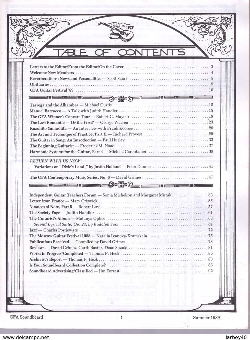 Revue Guitare Soundboard Guitar Fondation Of America N° 2 - 1989 - Espana - Art