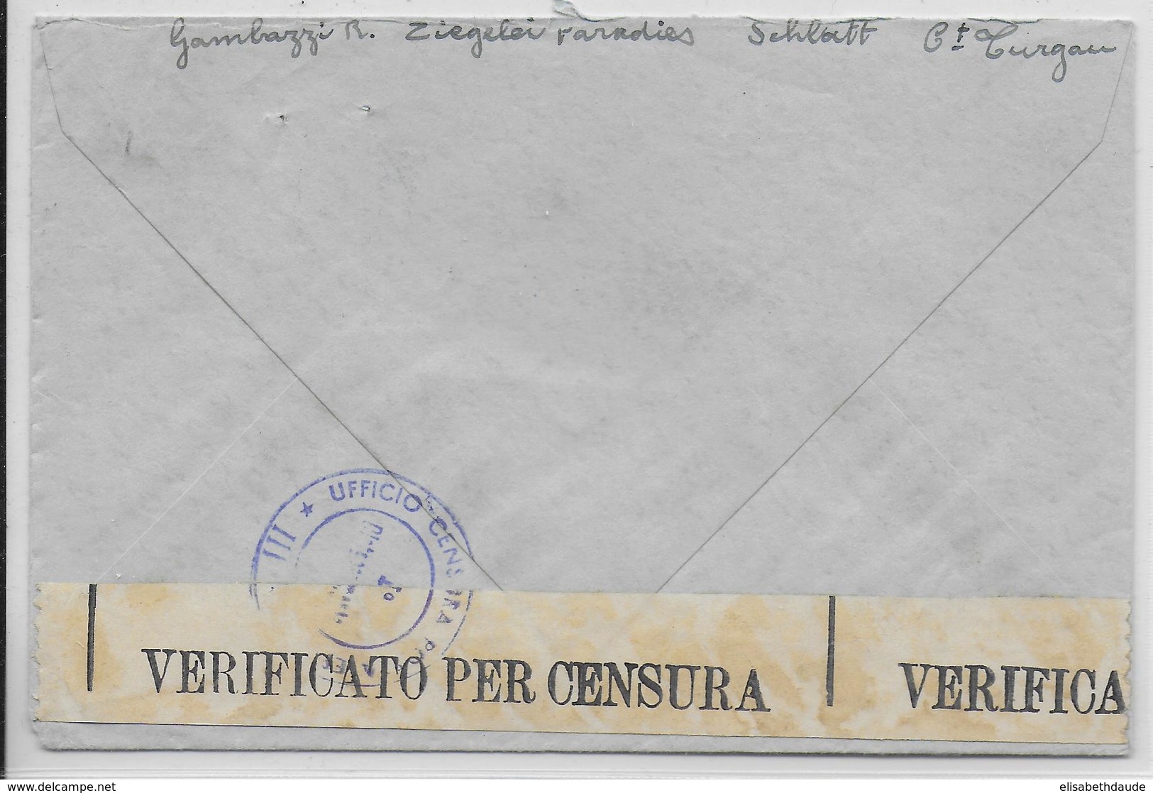 1943 - SUISSE - ENVELOPPE Avec CACHET De GARE SCHLATT S.B.B (RARE) + CENSURE ITALIENNE => ST RAPHAËL (VAR) - Postmark Collection
