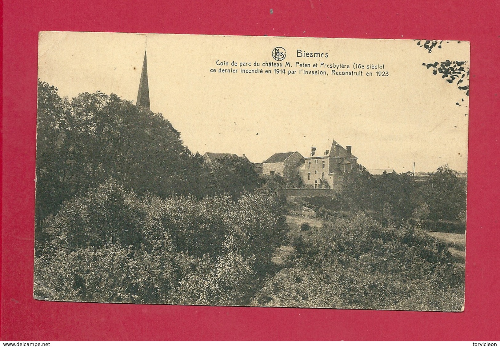 C.P. Biesme  = Coin Du Parc Du Château M. PETEN Et PRESBYTERE 16 è S.Incendié Par Les Allemands 1914 Et Reconstruit 1923 - Mettet