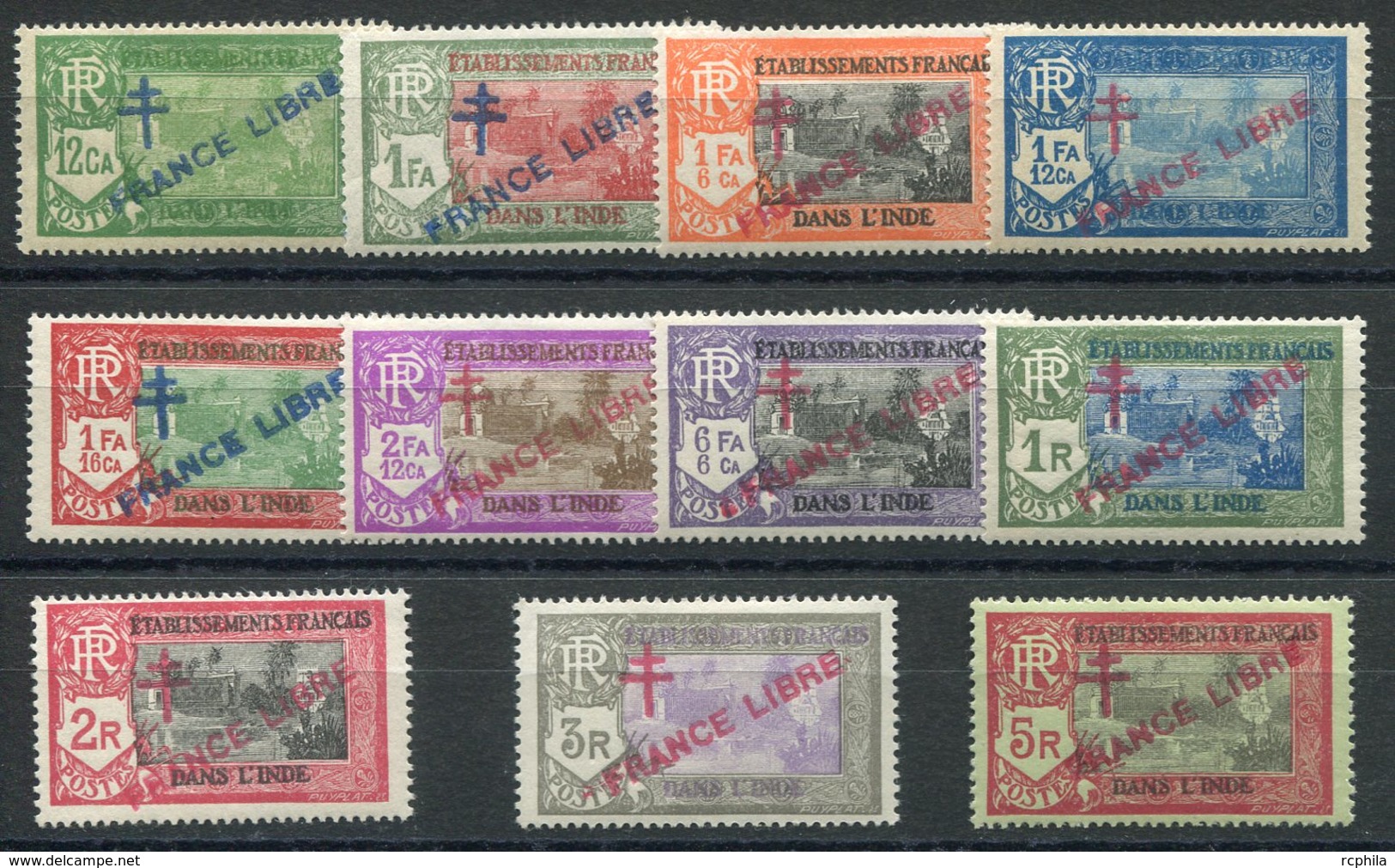 RC 15305 INDE FR N° 160 / 170 SURCHARGE FRANCE LIBRE SÉRIE COMPLÈTE COTE 52€ NEUF * TB - Unused Stamps