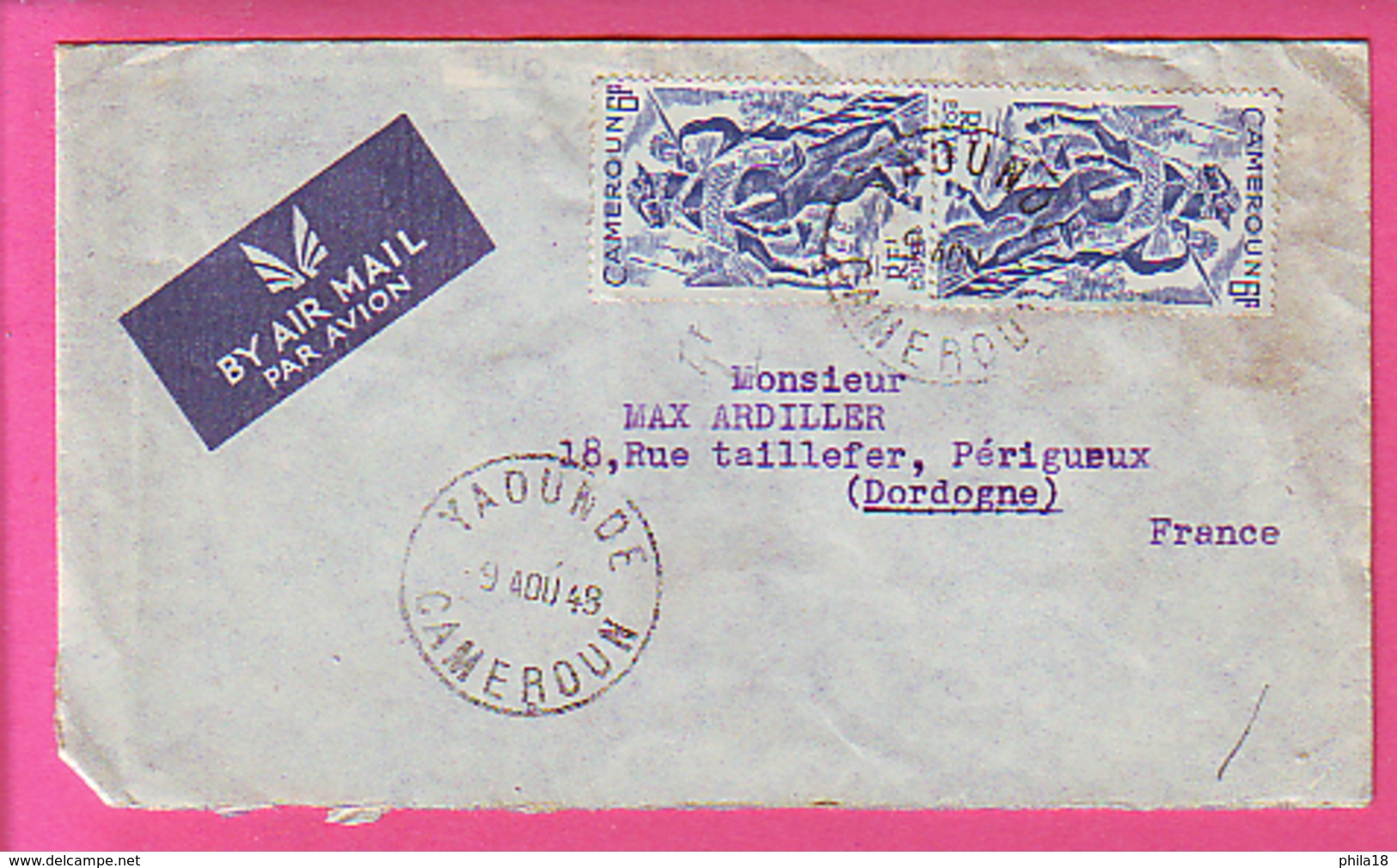 LETTRE PAR AVION YAOUNDE CAMEROUN POUR PERIGUEUX 9 AOUT 1948 - Lettres & Documents