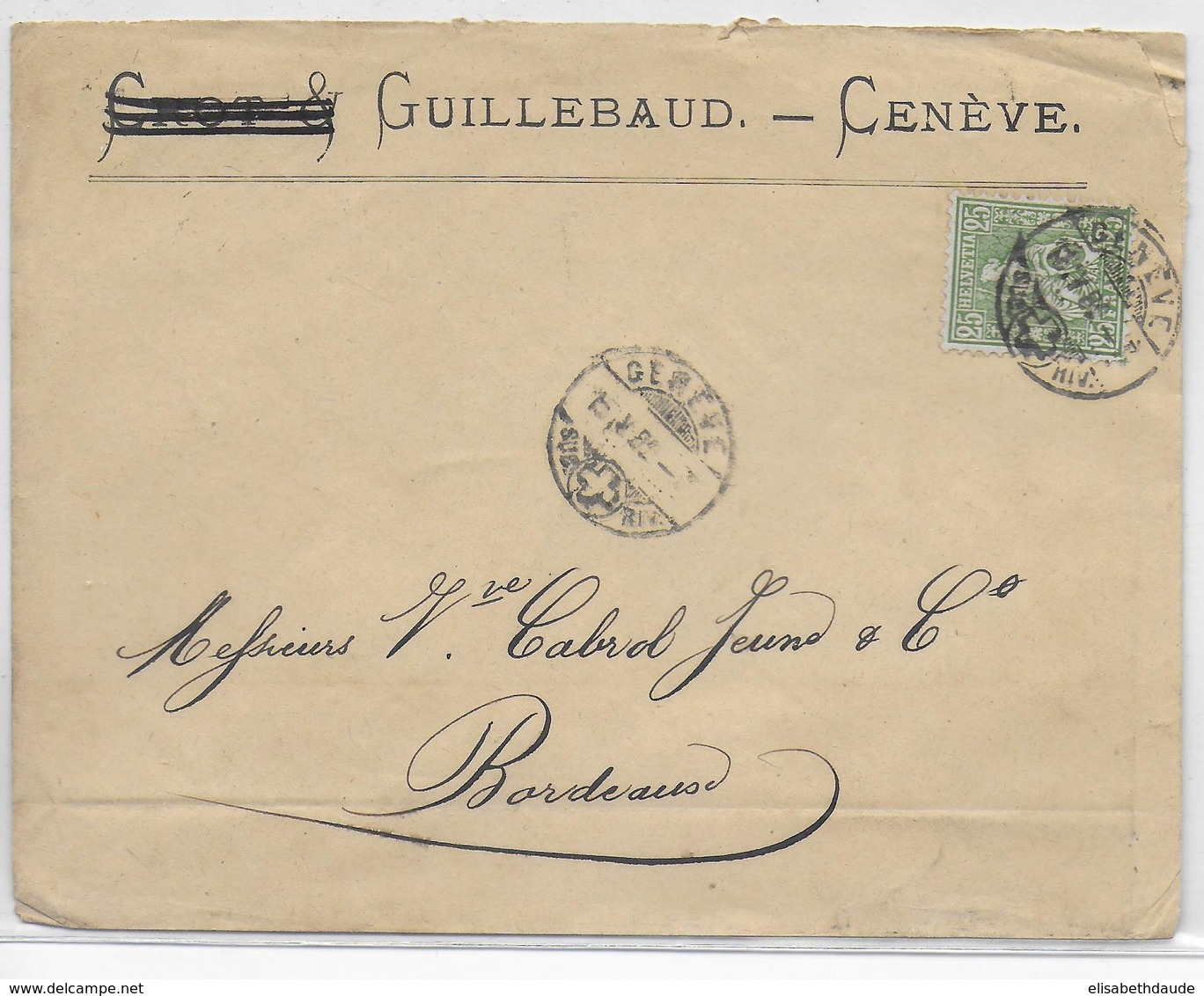 1882 - SUISSE - ZUMSTEIN 49 RARE AVEC FRAGMENTS FIL De SOIE ! Sur ENVELOPPE De GENEVE => BORDEAUX - Covers & Documents