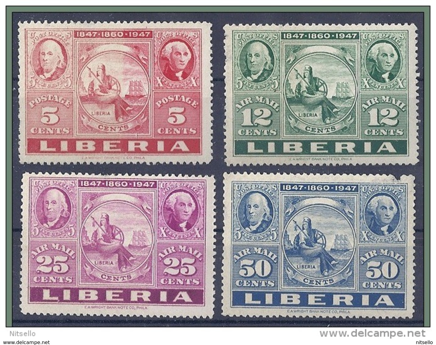 LOTE 472  ///  (C025)  LIBERIA  1947   YVERT Nº:  49-52**MNH  ( SELLO DE 50 CTOS CON DEFECTO) - Liberia