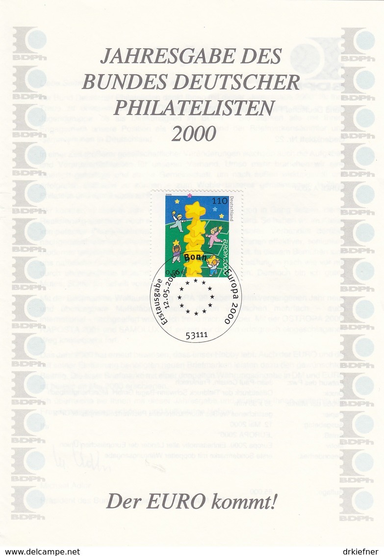 Jahresgabe Des BDPh 2000, Jg.22, Mit BRD 2113, Europa CEPT: Kinder - Covers & Documents