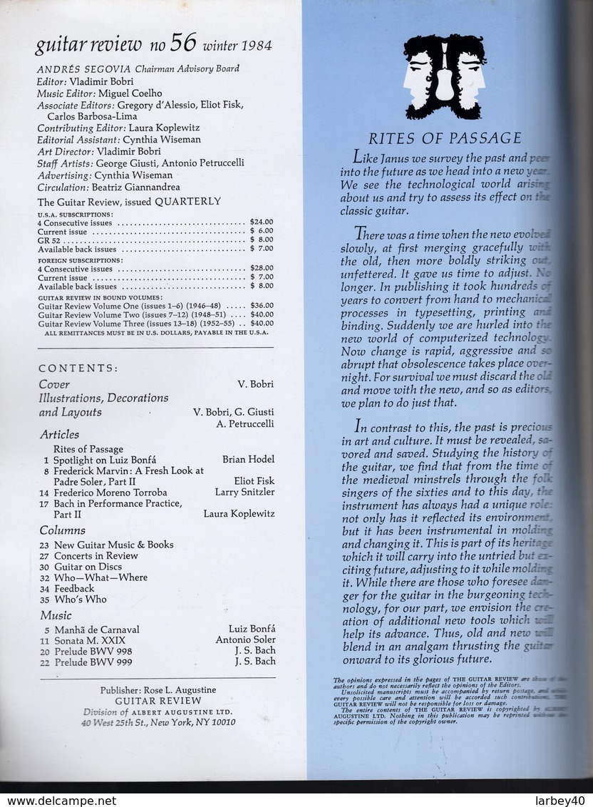 Revue De Guitare - Guitar Review N° 56 - Luiz Bonfa - Autres & Non Classés