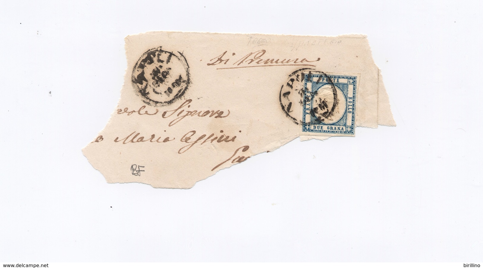 4468 - Province Napoletane - Due Grana - Celeste - Doppia Immagine - Su Frammento - Anno 1861 - Napoli