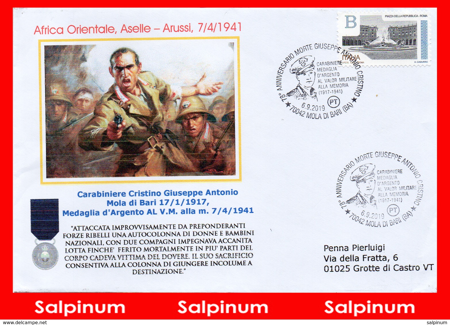 ANNULLO ANNIVERSARIO 78° CARABINIERE CRISTINO GIUSEPPE ANTONIO MAVM - 2001-10: Storia Postale