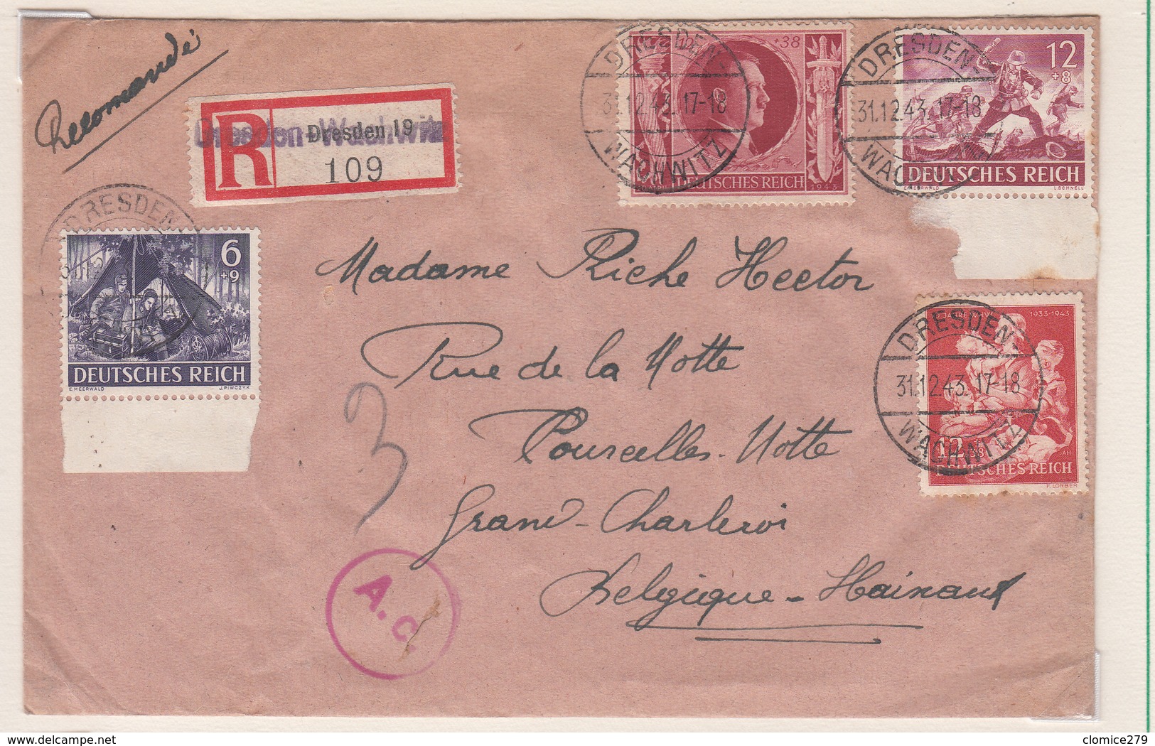 Enveloppe D'Allemagne  Vers La Belgique  1944   Censure - WW II (Covers & Documents)