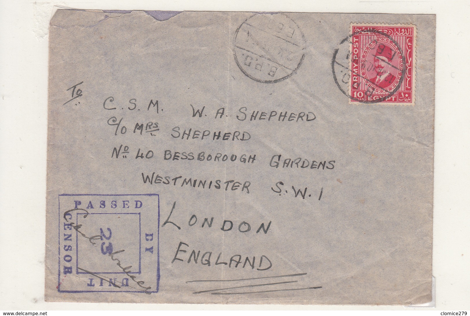 Enveloppe D' D'Egypte Vers L’Angleterre  1940 - Storia Postale