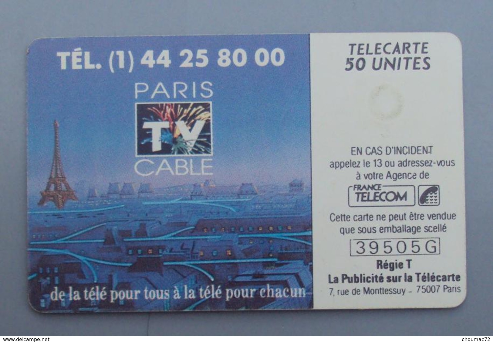 086, Télécarte Publique Paris TV Cable 50U - 1990