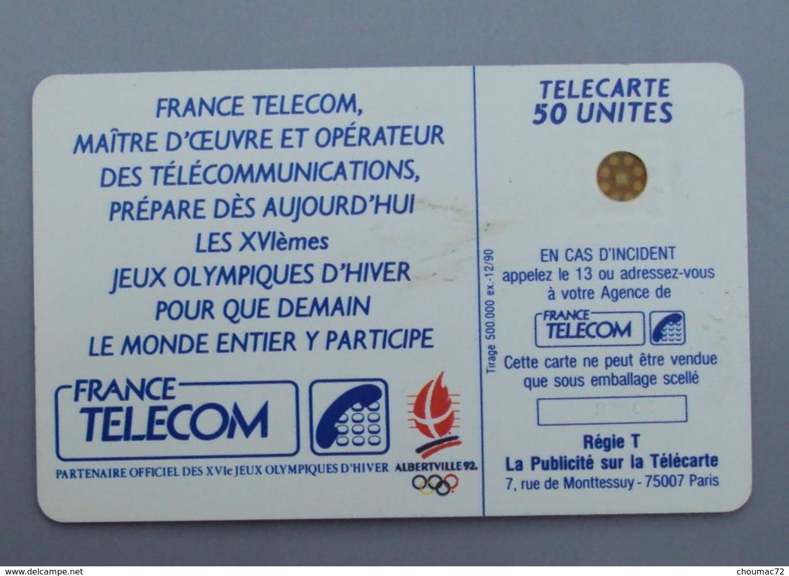 092, Télécarte Publique Skieur Albertville 92 50U SC4ab - 1990