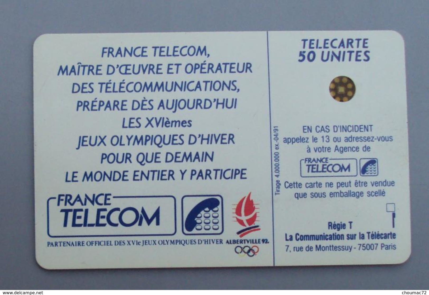 094, Télécarte Publique Skieur Albertville 92 50U SC4an - 1990
