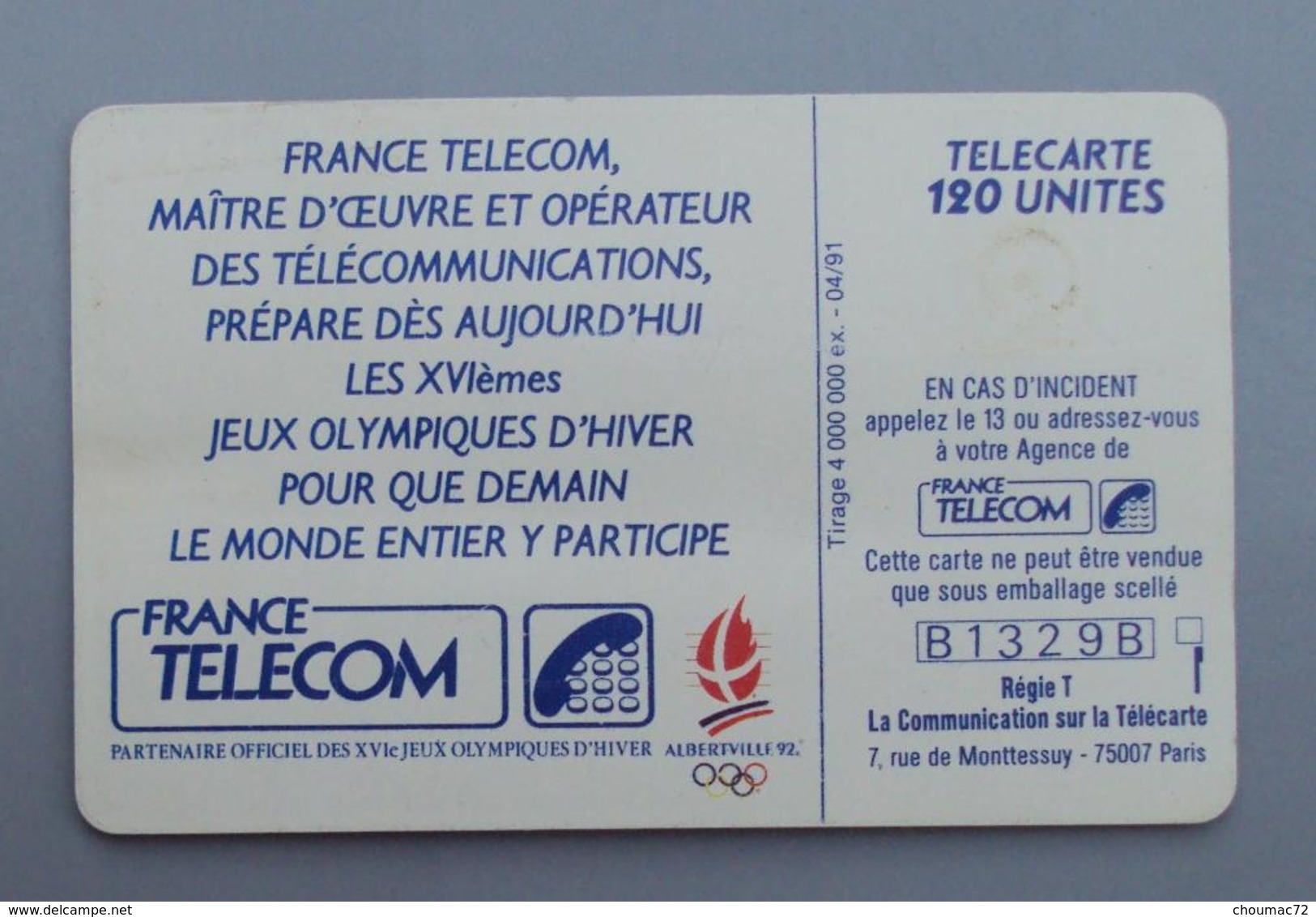 095, Télécarte Publique Skieur Albertville 92 120U - 1990