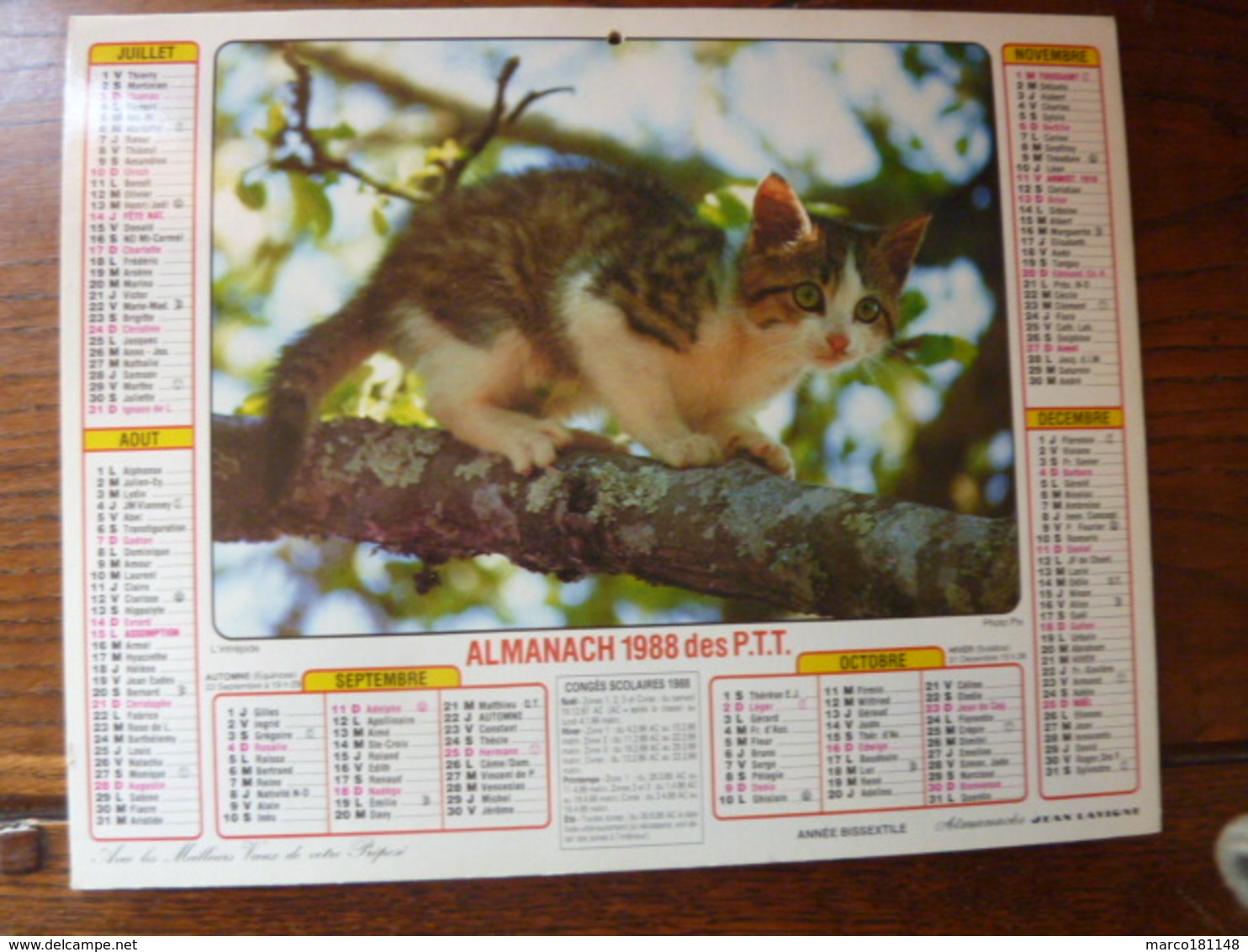 Calendrier Almanach 1988 Des P.T.T.- Chiots - L'intrépide - Autres & Non Classés