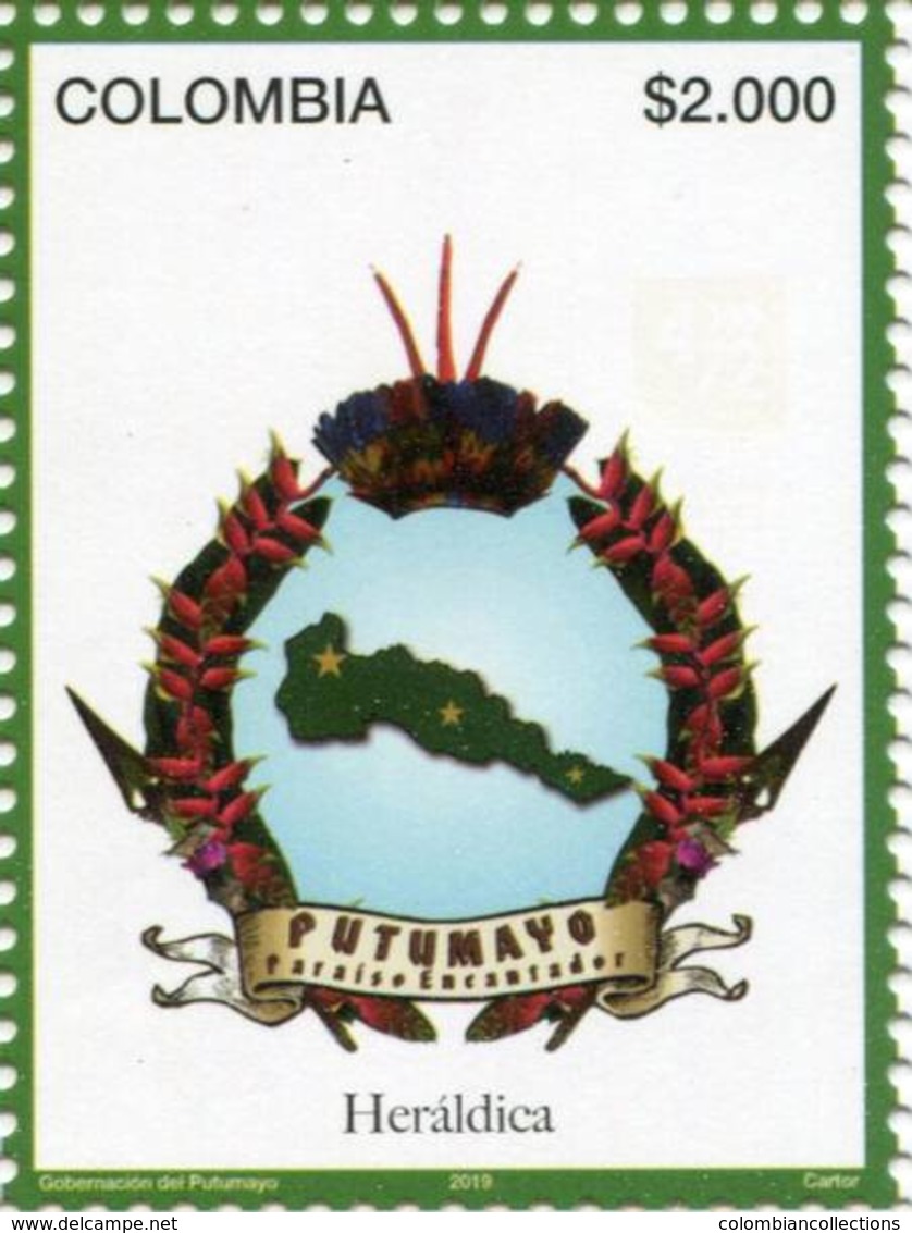 Lote 2019-33.4, Colombia, 2019, Sello, Stamp, Departamentos De Colombia Putumayo, Heraldica, Coat Of Arms - Colombia