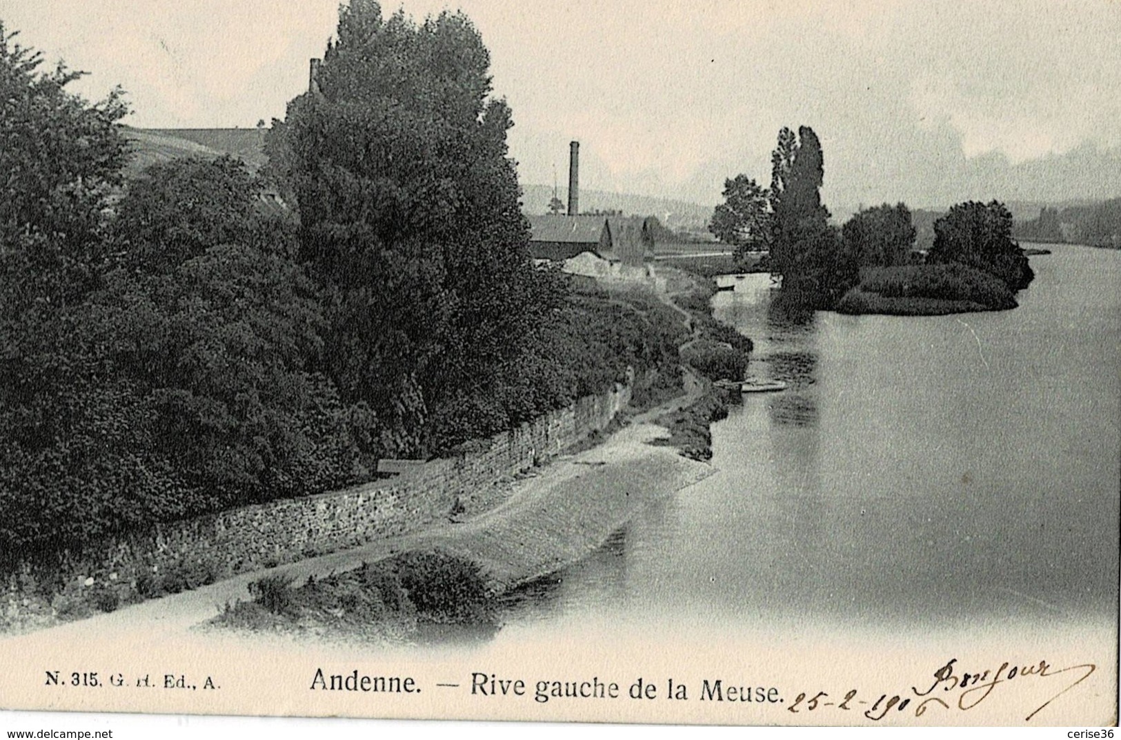 Andenne Rive Gauche De La Meuse  Circulée En 1909 - Andenne